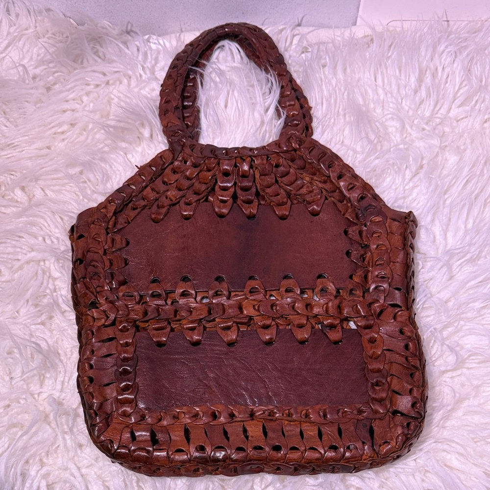 Brown Woven Leather Tote Bag - Unbranded medium